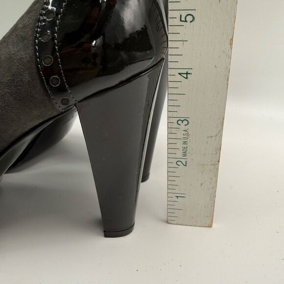 Coach Claudine Patent Leather 8 B Suede Black Gray Lace-Up Heels Designer Goth - Picture 4 of 10